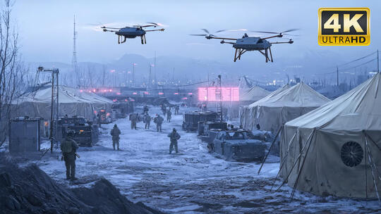 战场驻地无人机巡逻现代战争