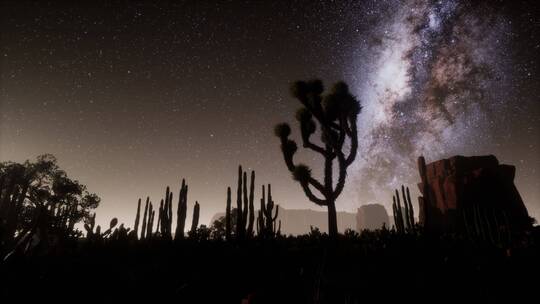 延时拍摄沙漠上空的星空景观