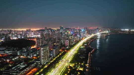 青岛西海岸夜景唐岛湾夜景航拍