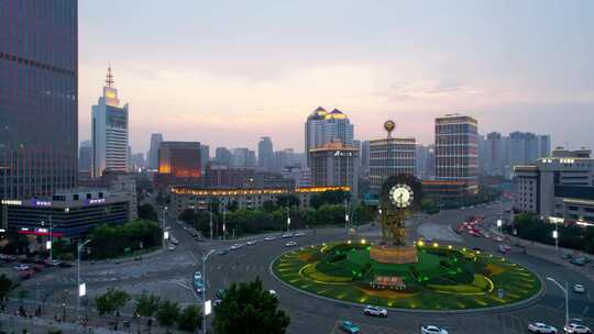 天津市中心海河风景城市夜景航拍