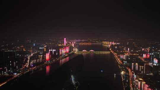 长沙湘江两岸夜景风光都市江滨城市夜晚风景