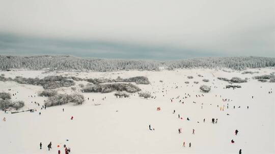 重庆武隆仙女山城镇滑雪场航拍多片段雪景