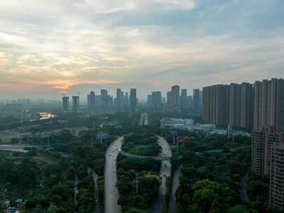 南海桂江立交城市道路交错的高空俯瞰视角