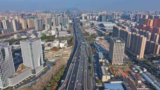 杭州城市高架路航拍4K