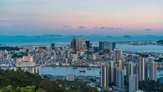 澳门城市日转夜光影变化延时