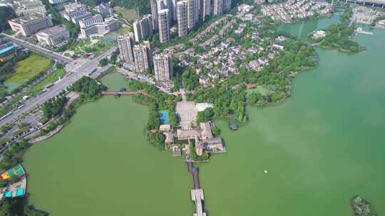 中国长沙市月湖公园航拍