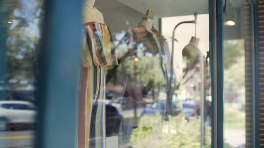 街道上的商业衣装橱窗、卖衣服的店铺视频素材模板下载