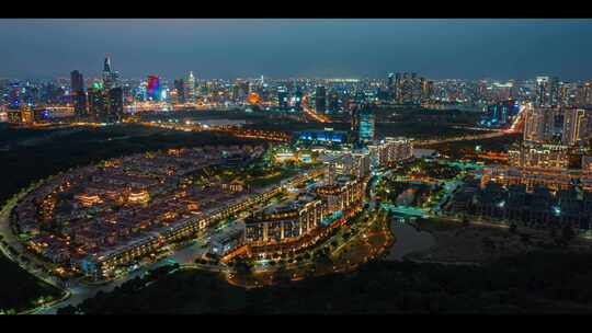 城市航拍越南河内夜景灯光摩天大楼汽车交通