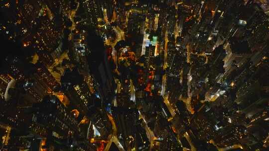 俯瞰香港城市密集建筑夜景航拍4K30P