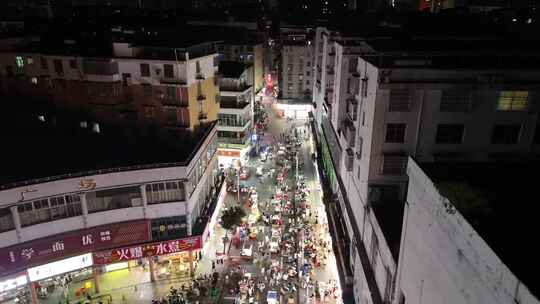 城市夜市摊经济航拍