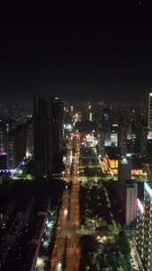 竖版航拍山东日照城市夜景灯光