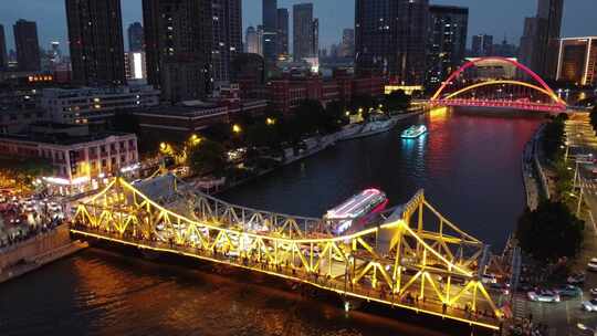 天津解放桥夜色视频素材模板下载