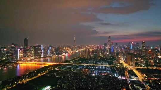 广州城市夜景高清航拍视频素材