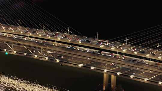 广州洛溪大桥晚高峰夜景车流航拍