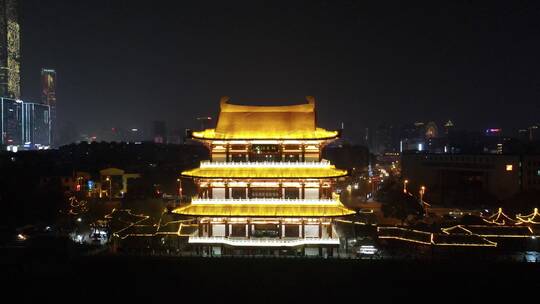 航拍湖南长沙杜浦江阁夜景