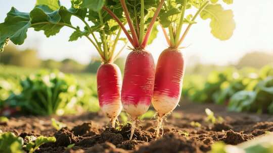 田地里生长的新鲜红萝卜
