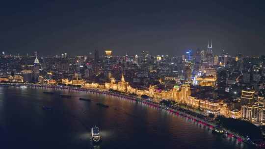 航拍上海外滩夜景视频素材模板下载