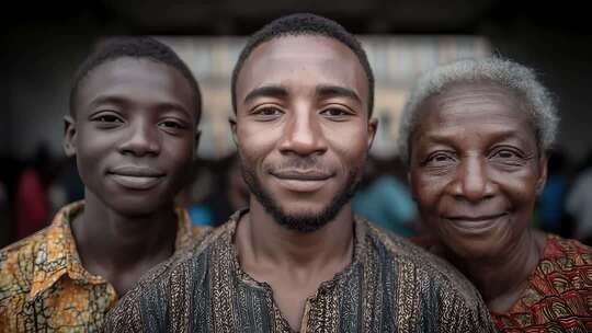 非洲家庭三代人微笑特写展现传统文化