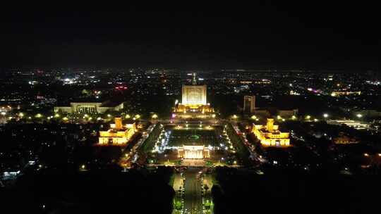 山东东营市政府夜景灯光航拍