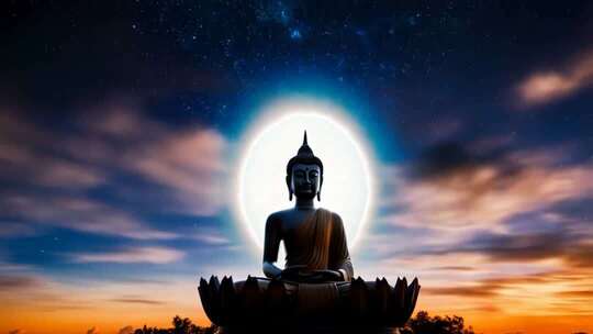 月夜下的佛像静坐