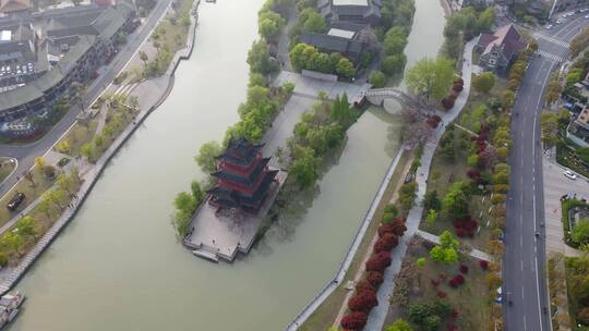 4k 航拍江苏淮安中式园林古建筑景观