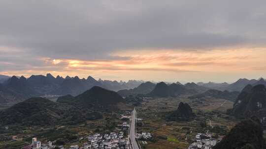 广西桂林山水日出风光航拍