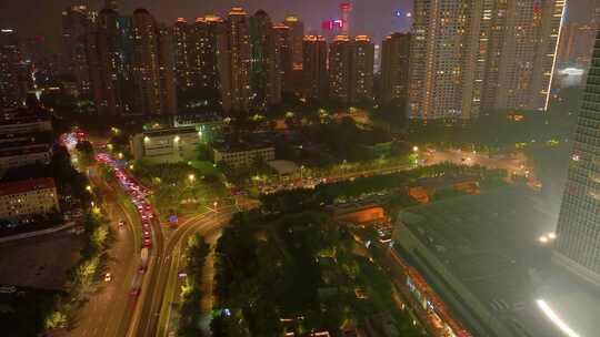 上海市外滩陆家嘴商业区俯视高楼大厦摩天大