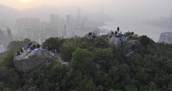 香港宝马山顶傍晚航拍