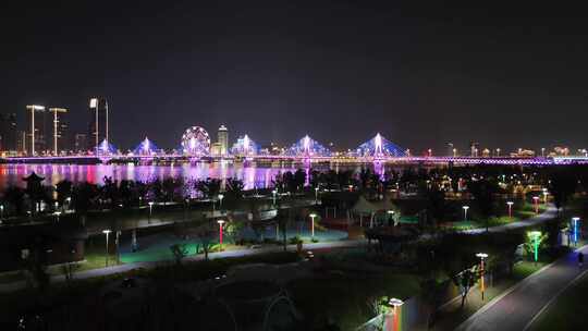 江西南昌赣江朝阳大桥夜景航拍