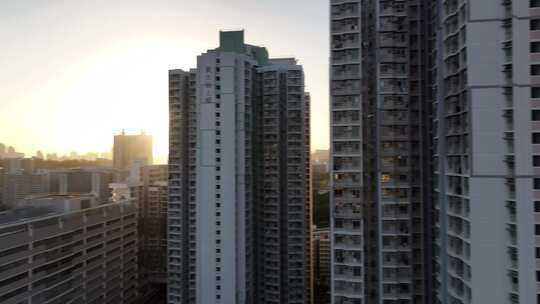 香港傍晚日落航拍