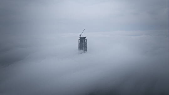 天津城市航拍平流雾延时