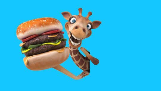 有趣的3D卡通长颈鹿和汉堡（包括alph