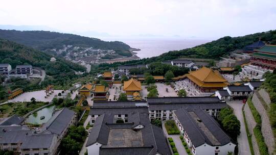 普浙江陀山宝陀禅寺建筑4K航拍视频