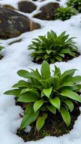 雪地里生长的绿色植物高清在线视频素材下载
