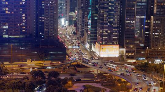 香港城市夜景道路航拍