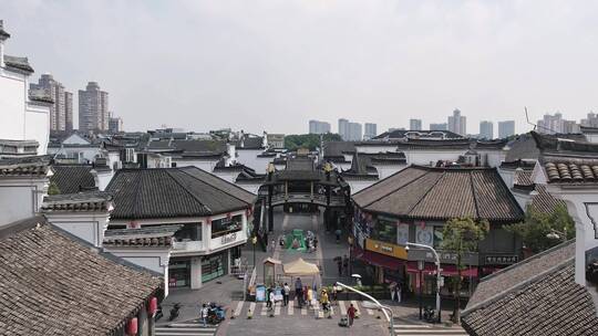 航拍宁波市区鼓楼沿历史文化街区