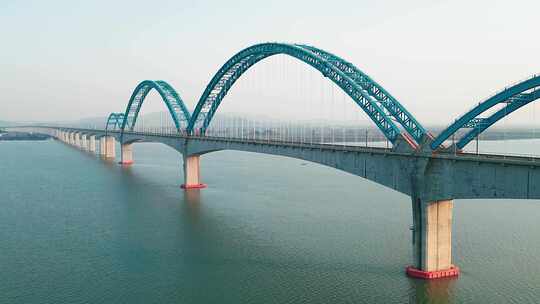 航拍高铁跨江大桥