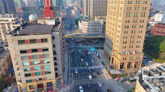 上海黄浦区河南南路航拍马路道路车流交通风