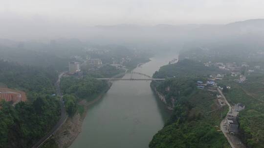 航拍高铁轨道高架桥跨河高架芙蓉镇