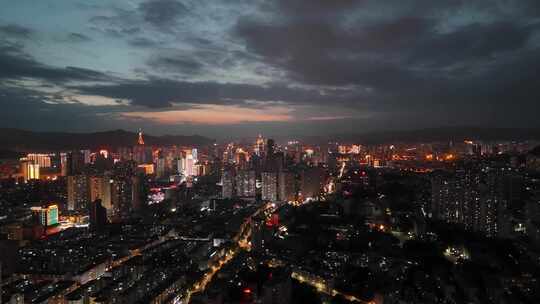 青海西宁夜景西宁建设航拍