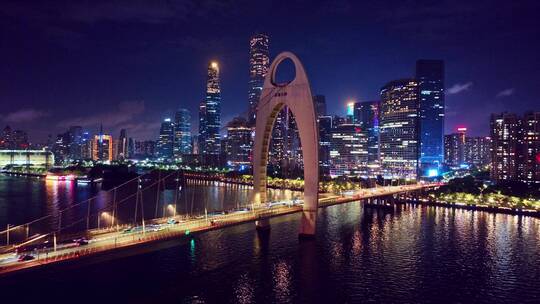 广州猎德大桥夜景航拍视频素材模板下载