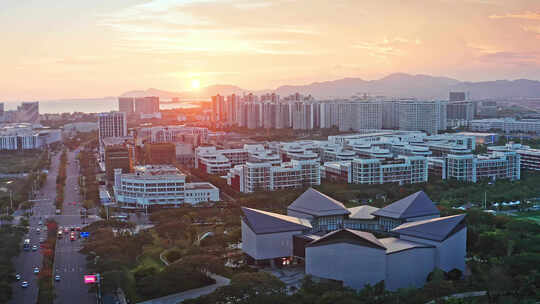 海南三亚崖州湾科技城产业促进中心夜景航拍