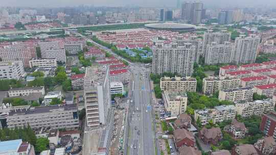 上海市徐汇区马路道路车流交通航拍老沪闵路