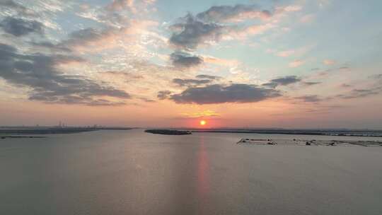 4K航拍苏州阳澄湖日落大景