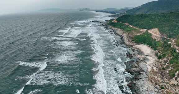 海岸礁石海浪航拍惠州黑排角惠东0428