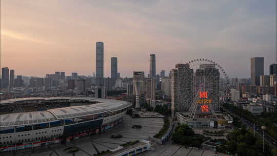 长沙 贺龙体育馆 晚霞 城市风光 延时 4k视频素材模板下载