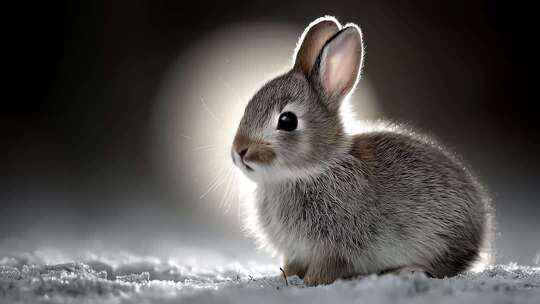 雪地里毛茸茸小兔子的温暖瞬间