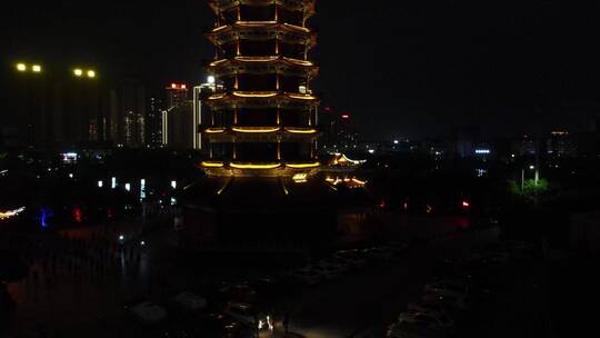 湖南怀化听溪阁夜景灯光航拍