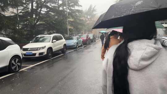 秋季落叶秋雨下雨天阴雨天降温寒冷积水雨水