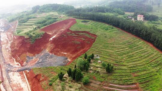 航拍高速公路修建路段路基新建高速路网